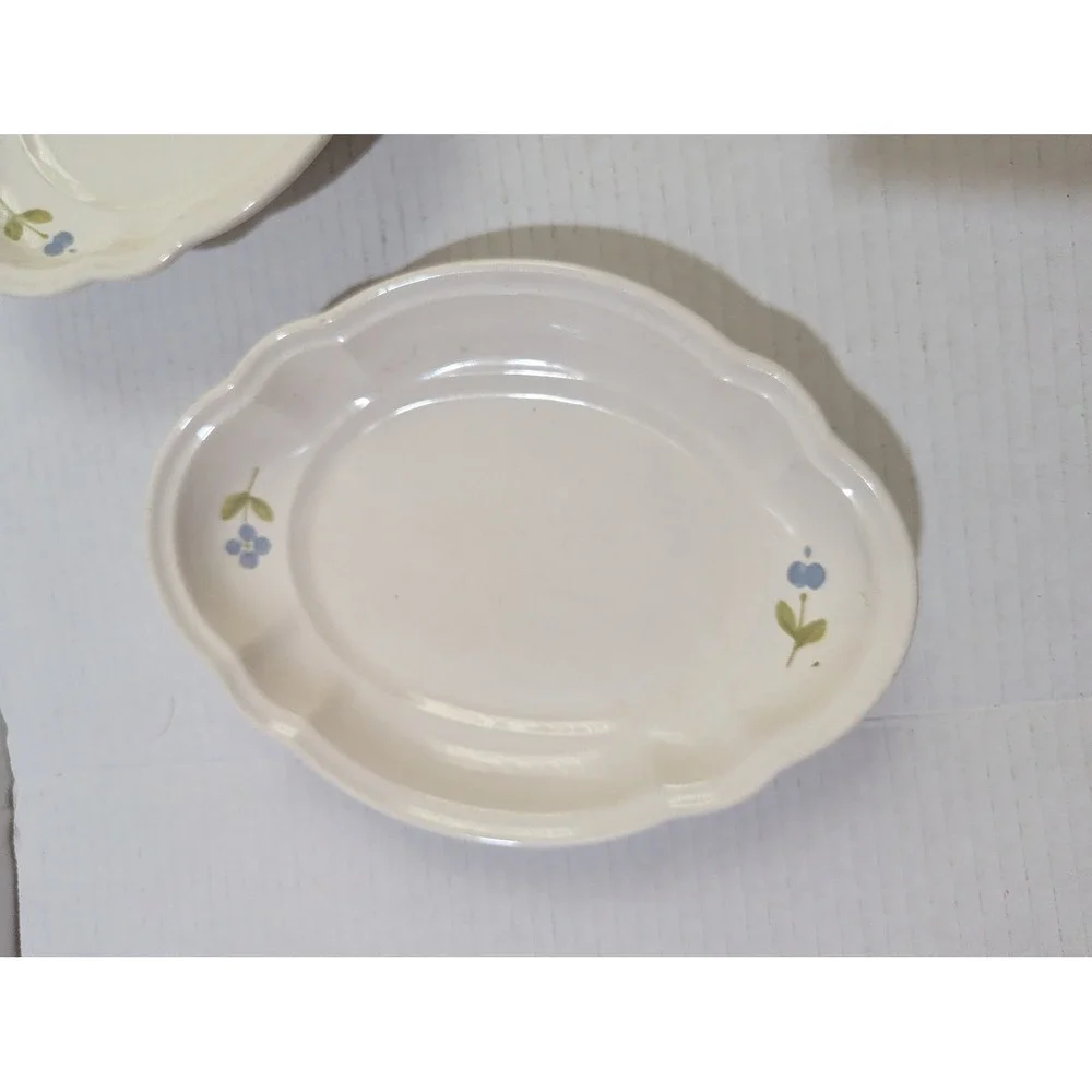Pfaltzgraff Garland Relish Dish‎ Set of 2 Oval Scalloped Blue Floral Stoneware